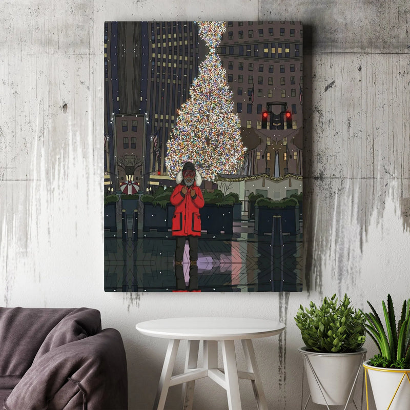 Edgy Winter Cityscape Canvas Print, NYC Christmas Canvas Wall Art, New York City Holiday Canvas Art, Urban Winter Decor Art Lover Present