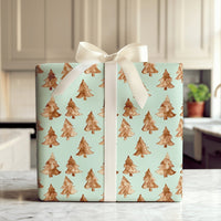 Rustic Pine Tree Gift Wrap Roll, Watercolor Christmas Tree Wrapping Paper, Mint Green Holiday Present Paper, Minimalist Winter Gift Wrapping
