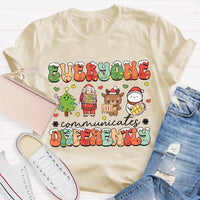 Festive Lights Neurodiversity Tee, Everyone Communicates Differently Christmas Shirt, SPED Teacher Holiday T-Shirt, ASL Xmas Present