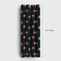 Navy Blue Holiday Gift Wrap, Orange Ornaments Christmas Wrapping Paper, Watercolor Baubles Wrapping Paper, Winter Season Present Wrap