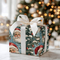 Christmas Tree Gift Wrap, Vintage Santa Wrapping Paper, Nostalgic Holiday Wrapping Paper, Retro Xmas Paper, Winter Gift Wrap Roll