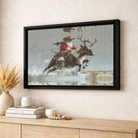 Rodeo Reindeer Riding Canvas Print, Western Cowboy Santa Claus Canvas Wall Art, Humorous Country Christmas Art, Rustic Holiday Wall Decor