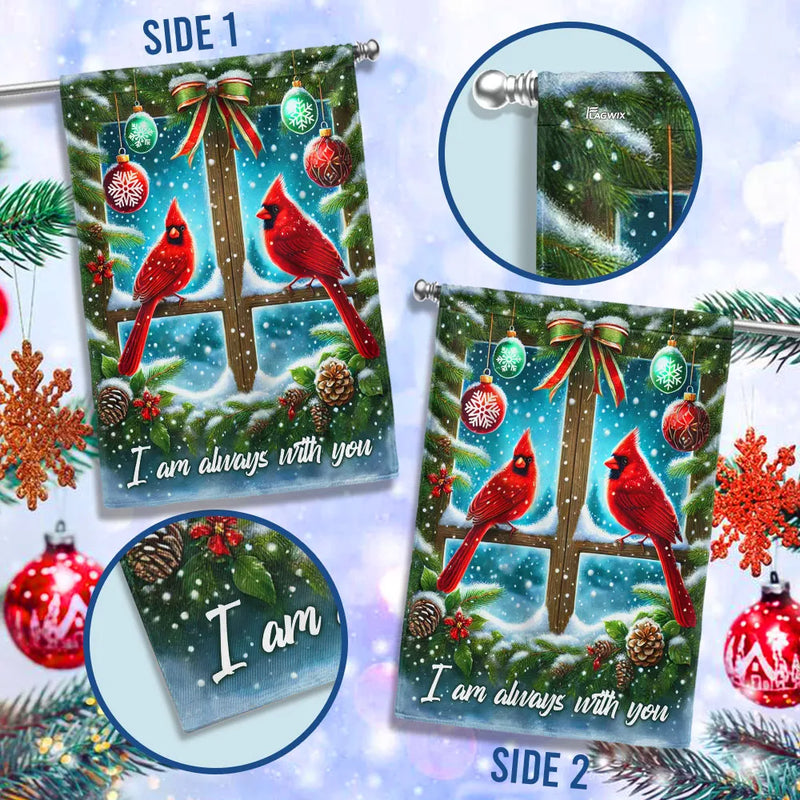 Winter Memorial Bird Yard Flag, I Am Always with You Cardinal Christmas Garden Flag, Double-Sided Holiday Lawn Banner Flag