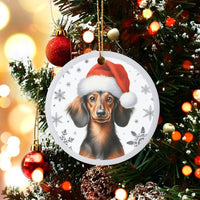 Santa Hat Dog Holiday Ornament, Dachshund Christmas Ornament, Adorable Weiner Dog Ceramic Ornament, Puppy Tree Decor, Present for Dog Lovers