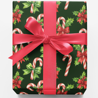 Holly Holiday Gift Wrap, Watercolor Candy Cane Christmas Wrapping Paper, Festive Xmas Present Wrapping Paper, Winter Season Gift Wrap Roll