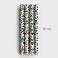 Candy Cane Holly Gift Wrapping Paper, Letter T Monogram Wrapping Paper, Personalized Initial T Christmas Gift Wrap, Holiday Gift Wrap Roll