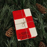 Red Checkered Holiday Gift Wrap, Christmas Tree Gift Wrapping Paper, Hand-Drawn Tree Present Wrap Roll, Plaid Xmas Wrapping Paper