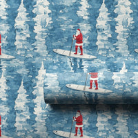 Coastal Tree Reflections Gift Wrap, Santa Paddleboarding Wrapping Paper, Watercolor SUP Christmas Paper, Unique Holiday Wrapping Paper Roll