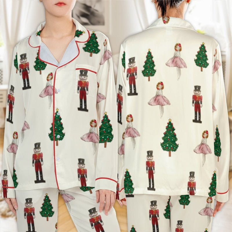 Ballet Holiday Satin Pajama Set, Nutcracker Christmas Pajama Set, Festive Winter Pajama Set, Silky Xmas Sleepwear, Present for Women