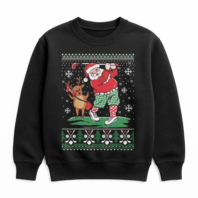 Humorous Reindeer Golfer Sweater, Golf Santa Christmas Sweatshirt, Holiday Golfing Graphic Crewneck, Ugly Christmas Golfer Pullover Present