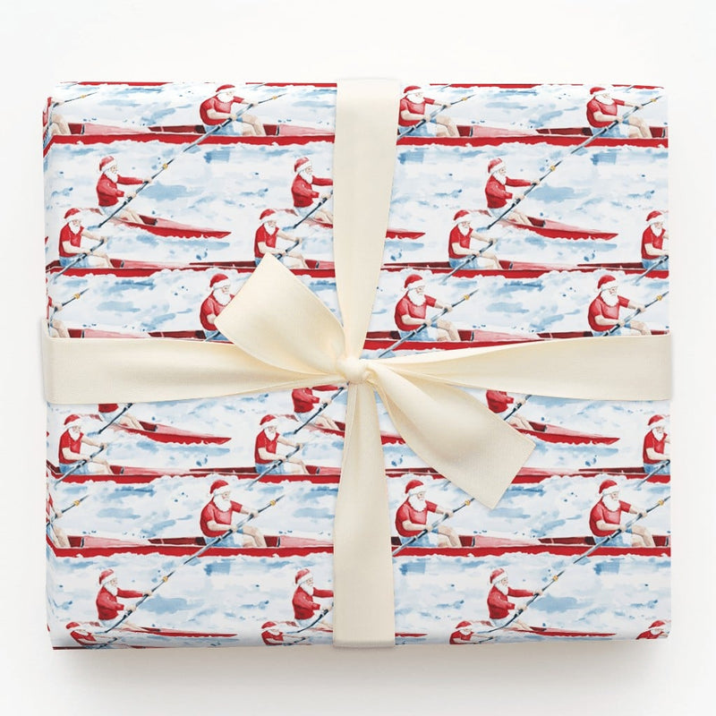 Kayaking Santa Christmas Gift Wrap, Rowing Santa Wrapping Paper, Boating Holiday Wrapping Paper, Water Sports Nautical Xmas Gift Wrap