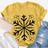 Snowflake Holiday Graphic Tee, School Nurse Christmas T-Shirt, Winter RN Nurse Shirt, Festive Hospital Staff Tee, Nurse Xmas Present
