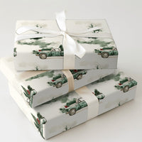 Farmhouse Tree Gift Wrap, Vintage Green Truck Christmas Wrapping Paper, Rustic Pine Holiday Wrapping Paper, Winter Present Gift Wrap Roll