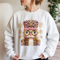 Preppy Crochet Aesthetic Holiday Crewneck, Pink Nutcracker Christmas Sweatshirt, Adorable Winter Pullover Sweatshirt, Xmas Graphic Sweatshirt