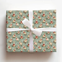 Woodland Rabbit Holiday Gift Wrap, Vintage Christmas Bunny Wrapping Paper, Sage Green Winter Wrapping Paper, Rustic Holiday Gift Wrap Roll