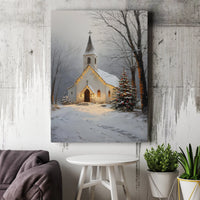 Winter Christmas Landscape Wall Art, Snowy Country Church Digital Download, Church Printable Poster, Holiday Nature Art Print Decor