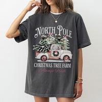 Vintage Truck Holiday Graphic Tee, North Pole Christmas Tree Farm T-Shirt, Christmas Tree Farm Shirt, Rustic Winter T-Shirt, Festive Present