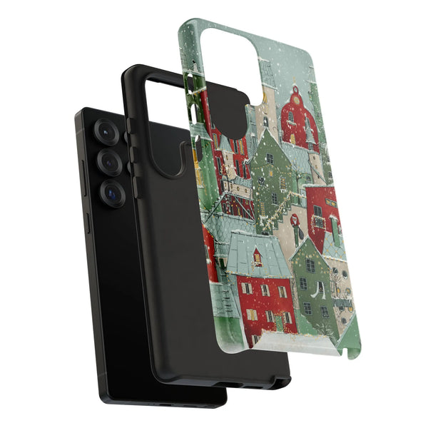 Winter Town Rooftops Phone Case, Snowy Christmas Village Samsung Galaxy Case, Festive Holiday Phone Cover, Comfy Winter Scene