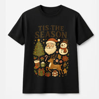 Tis the Season Holiday T-Shirt, Retro Santa Snowman Christmas Shirt, Vintage Winter Graphic Tee, Adorable Christmas Tee, Present for Women and Men