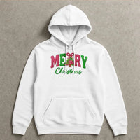 Faux Yarn Knit Pattern Sweatshirt, Merry Christmas Hoodie, Comfy Holiday Season Pullover, Festive Vintage Xmas Graphic Hoodie