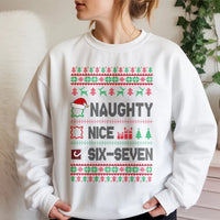 Humorous Viral Christmas Crewneck, Naughty Nice Six Seven Meme Sweatshirt, Trendy Gen Z Holiday Pullover, Sarcastic Xmas Graphic Sweater