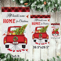 Red Vintage Truck Wreath Flag, All Hearts Come Home for Christmas Garden Flag, Double Sided Holiday Yard Flag, Farmhouse Xmas Lawn Decor
