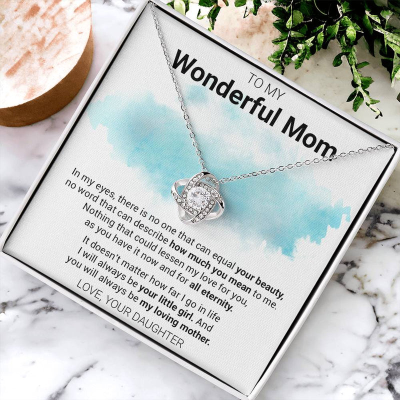 14k White Gold Finish Infinity Knot Necklace, Love Knot Necklace for Mom, Cubic Zirconia Pendant Necklace, Christmas Present from Daughter