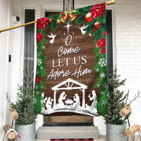 Religious Christmas Yard Flag, O Come Let Us Adore Him Nativity Garden Flag, Double Sided Christian Lawn Flag, Holiday Porch Decor