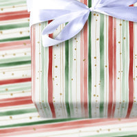 Red Green Gold Dot Gift Wrap, Watercolor Stripe Christmas Wrapping Paper, Elegant Holiday Wrapping Paper, Festive Winter Gift Wrap Roll