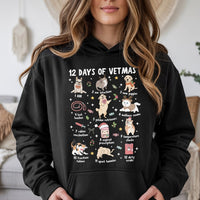 Humorous Vet Tech Christmas Hoodie, 12 Days of Vetmas Hoodie, Veterinary Staff Graphic Sweatshirt, Animal Clinic Holiday Hooded Pullover