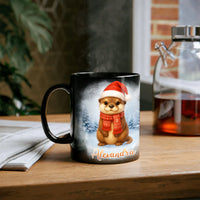 Personalized Holiday Animal Coffee Mug, Christmas Otter Mug, Festive Winter Otter Ceramic Mug, 11oz 15oz Seasonal Xmas Present