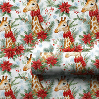 Watercolor Safari Animal Gift Wrap, Christmas Giraffe Wrapping Paper, Red Scarf Giraffe Wrapping Paper, Holiday Present Gift Wrap Roll
