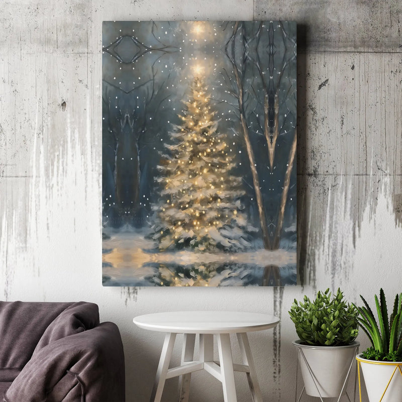 Winter Forest Landscape Canvas, Snowy Christmas Tree Canvas Wall Art, Comfy Holiday Canvas Print, Rustic Winter Pine Wall Art Canvas