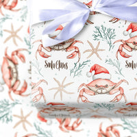 Coastal Crab Christmas Gift Wrap, Santa Claws Crab Wrapping Paper, Nautical Watercolor Crab Wrapping Paper, Beach Holiday Crab Gift Wrap