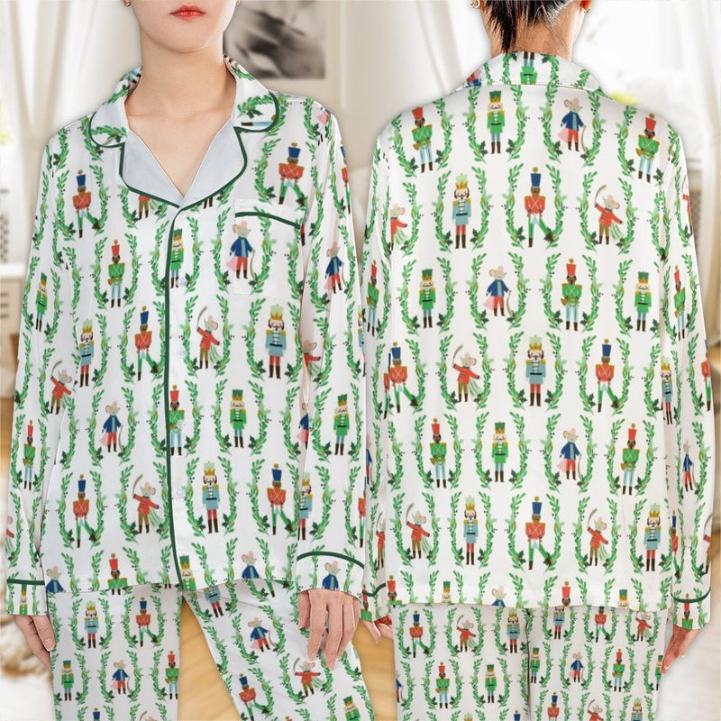Christmas Nutcracker Pajama Set, Nutcracker Satin Pajamas, Festive Holiday Sleepwear Set, Winter Satin Pajamas, Womens Holiday Loungewear