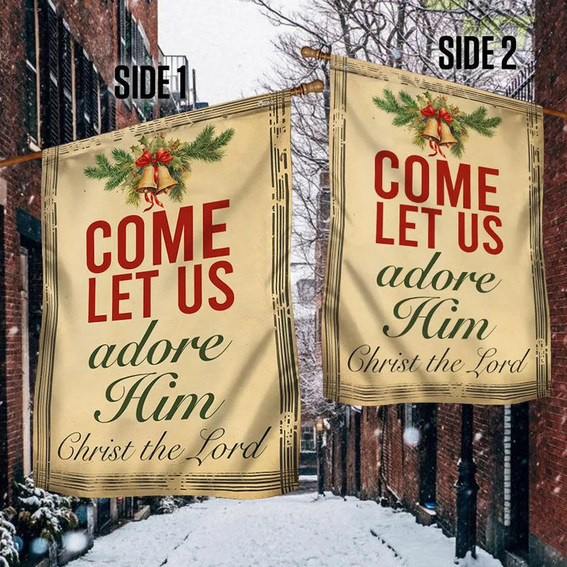 Religious Nativity Yard Flag, Come Let Us Adore Him Christmas Garden Flag, Double-Sided Winter Lawn Flag, Holiday Decor