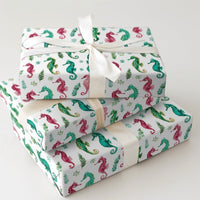 Coastal Nautical Wrapping Paper, Watercolor Seahorse Christmas Wrapping Paper, Beach Holiday Wrapping Paper, Ocean Sea Life Xmas Gift Wrap