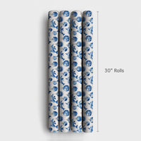 Blue Ornament Holiday Gift Wrap, Coastal Christmas Dolphin Wrapping Paper, Ocean Animal Wrapping Paper, Nautical Xmas Gift Wrapping Paper