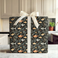 Underwater Christmas Gift Wrap, Whimsical Fish Holiday Wrapping Paper, Pine Branch Star Present Paper, Unique Xmas Gift Wrapping Paper Roll