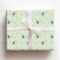 Watercolor Dog Sleigh Gift Wrap, Black Labrador Christmas Wrapping Paper, Pastel Village Holiday Wrapping Paper, Adorable Dog Lover Gift Wrap