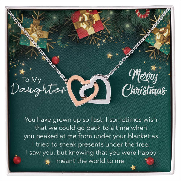 CZ Embellished Heart Pendant Necklace, To My Daughter Interlocking Hearts Necklace, Surgical Steel Heart Jewelry, Christmas P