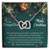 CZ Embellished Heart Pendant Necklace, To My Daughter Interlocking Hearts Necklace, Surgical Steel Heart Jewelry, Christmas Present Daughter