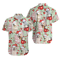Festive Dog Santa Hat Aloha Shirt, Great Pyrenees Christmas Hawaiian Shirt, Adorable Puppy Holiday Button Up Shirt, Dog Lover Xmas Present
