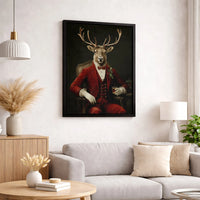 Gentleman Stag Red Suit Canvas Wall Art, Dapper Reindeer Canvas Print, Christmas Deer Portrait Canvas, Holiday Wall Decor, Winter Xmas Present