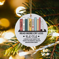 Book Lover Bookshelf Ornament, Read More Cry Less Christmas Ornament, Ceramic Reading Tree Ornament, Humorous Bookish Decor, Book Club Present
