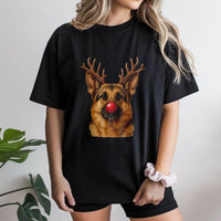 Reindeer Antlers Dog Shirt, German Shepherd Christmas T-Shirt, Humorous Holiday Canine Graphic Tee, Xmas Dog Lover Shirt, German Shepherd Present