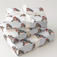 Santa Hat Ocean Gift Wrap, Sea Turtle Christmas Wrapping Paper, Watercolor Marine Animal Present Paper, Coastal Holiday Gift Wrapping Paper