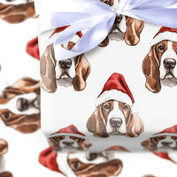 Festive Winter Holiday Dog Gift Wrap, Basset Hound Christmas Wrapping Paper, Adorable Basset Hound Wrapping Paper, Xmas Dog Lover Present Wrap
