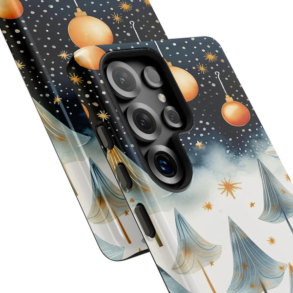 Snowy Winter Night Cover, Watercolor Christmas Tree Samsung Galaxy Phone Case, Holiday Tough Phone Case, Festive Xmas Present