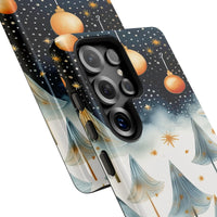 Snowy Winter Night Cover, Watercolor Christmas Tree Samsung Galaxy Phone Case, Holiday Tough Phone Case, Festive Xmas Present for Her